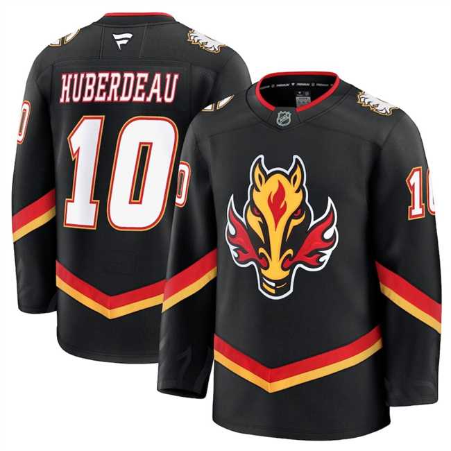 Mens Calgary Flames #10 Jonathan Huberdeau Black 2024-25 Alternate Stitched Hockey Jersey Dzhi